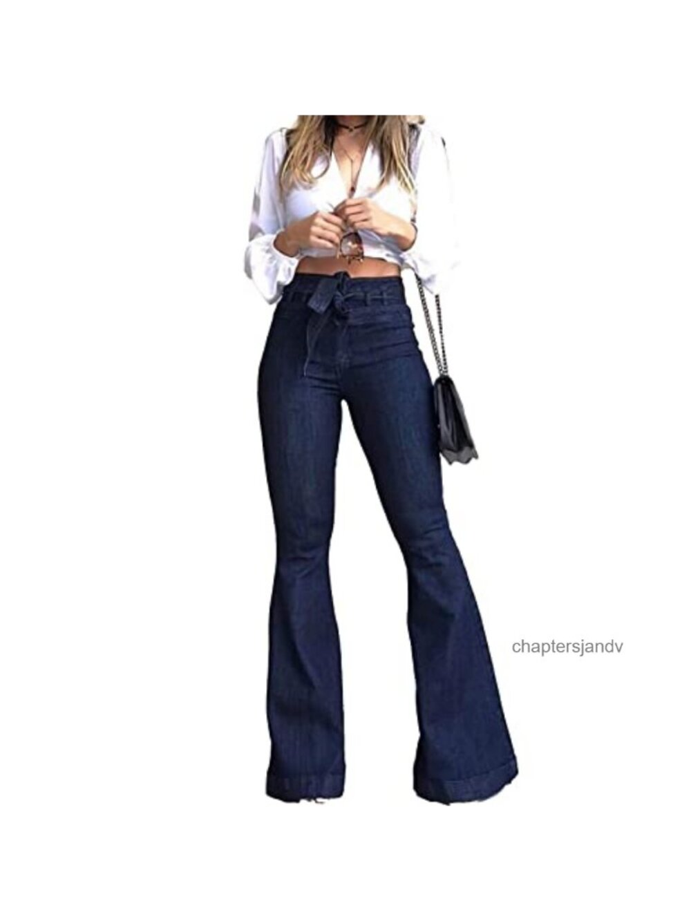 High Waisted Bell Bottom Jeans Wide Leg Flared Denim Pants with Belt